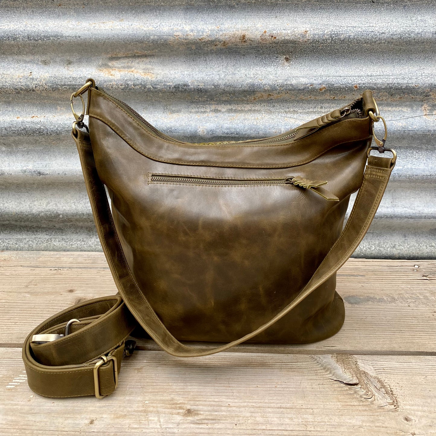 A Two Pocket Leather Bucket Bag
