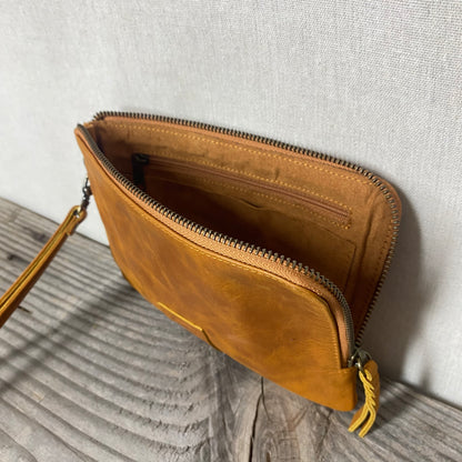 Long-Zippered Leather Clutch