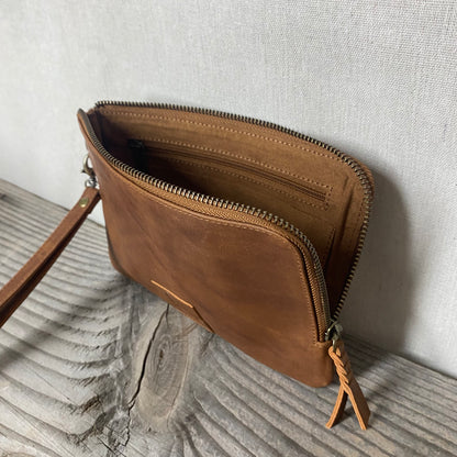 Long-Zippered Leather Clutch