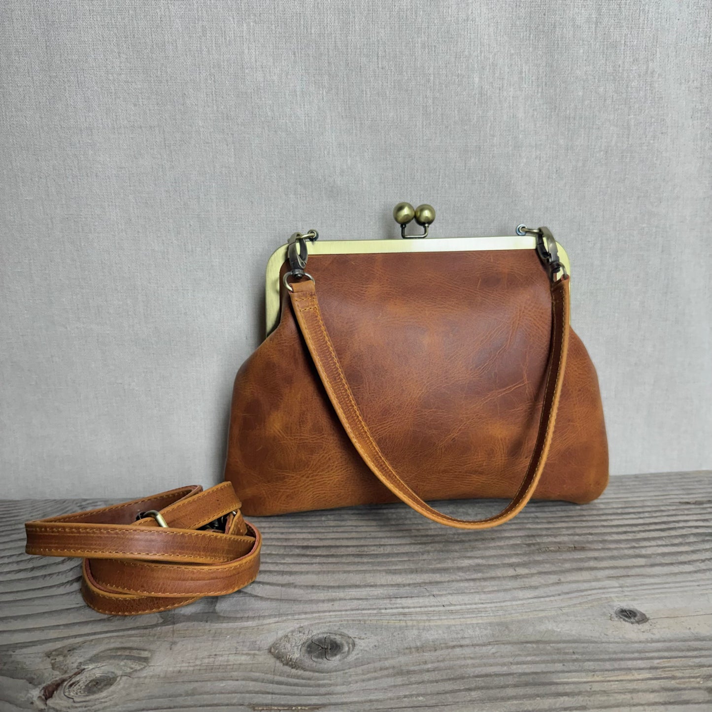 Leather Snap Clutch Two Strap