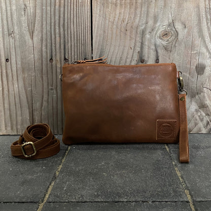 A Leather Double Compartment Clutch