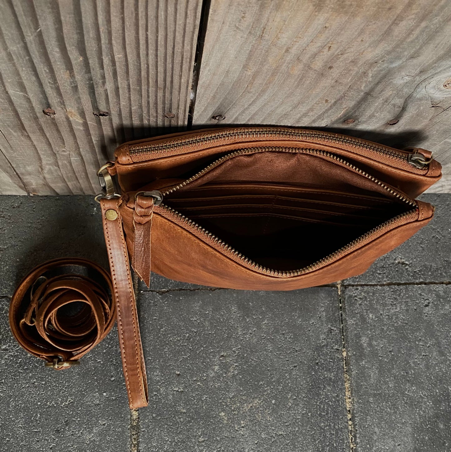 A Leather Double Compartment Clutch