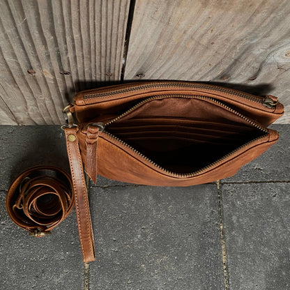 A Leather Double Compartment Clutch