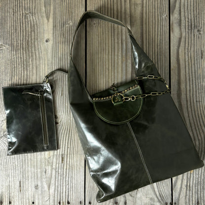 Vintage Green Bling Slouch with Detachable Clutch