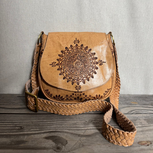 Retro Vibes Carved Leather Handbag