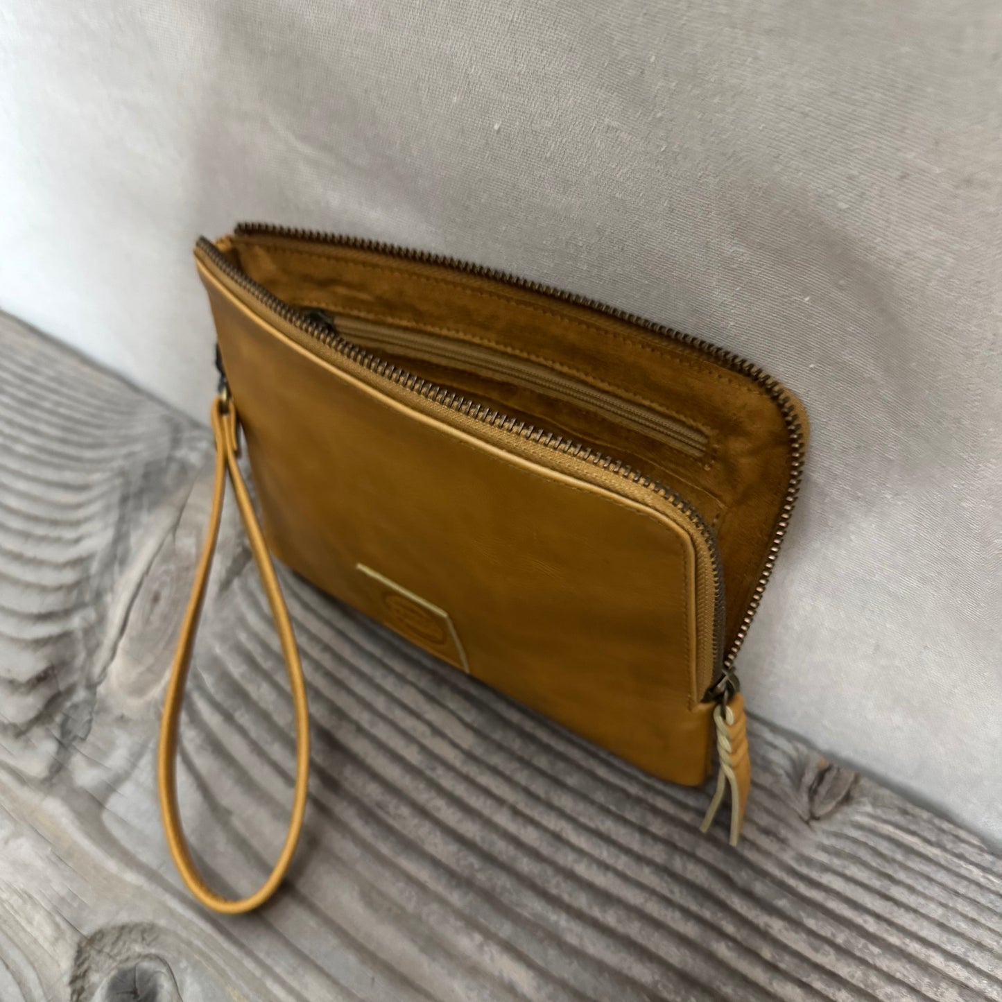 Long-Zippered Leather Clutch