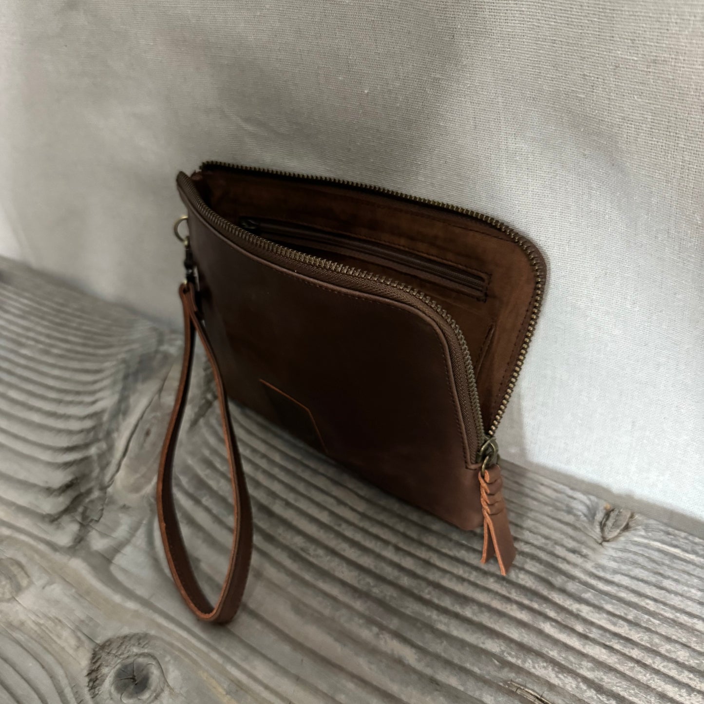 Long-Zippered Leather Clutch