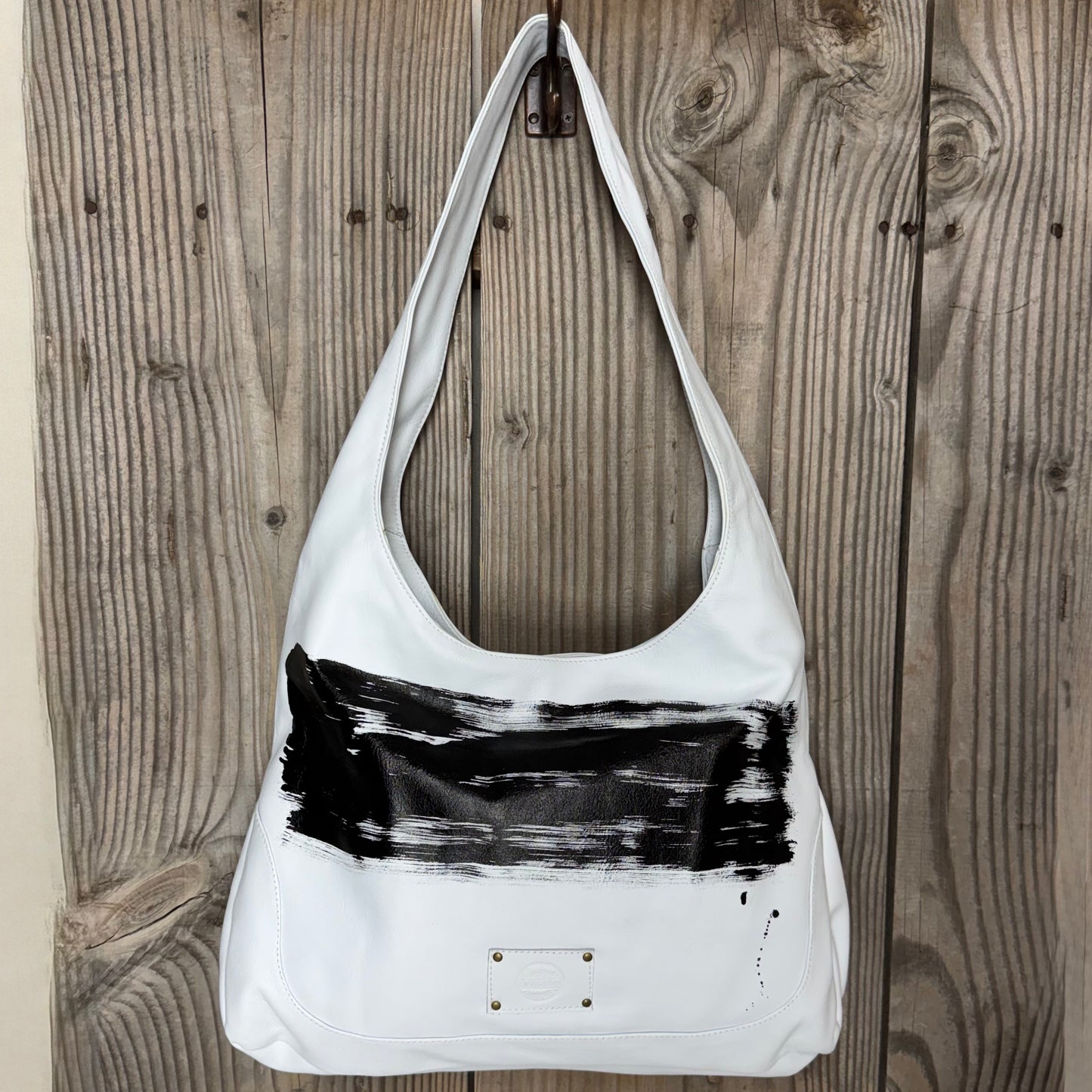 JP Hand-painted White Leather Slouch