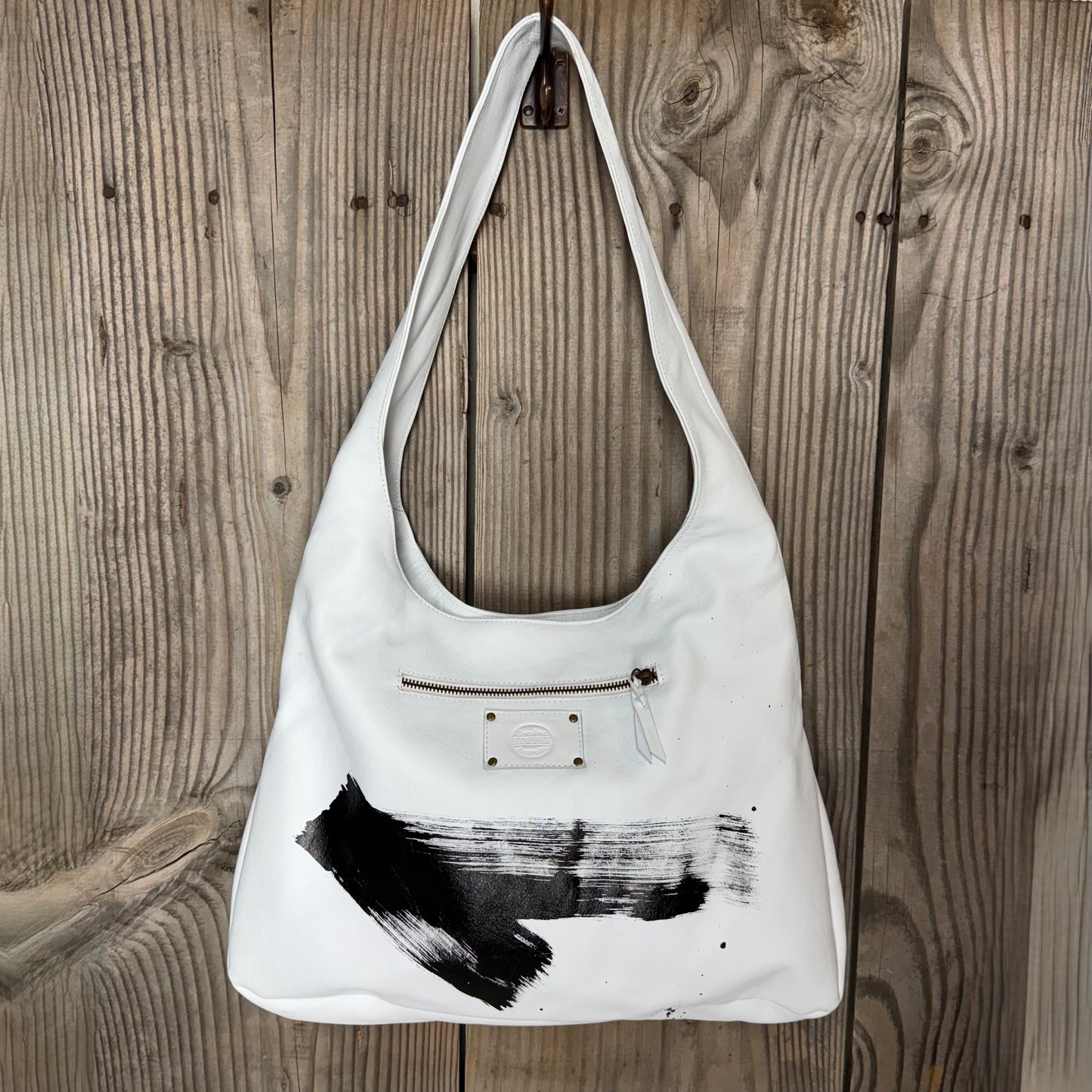 JP Hand-painted White Leather Slouch