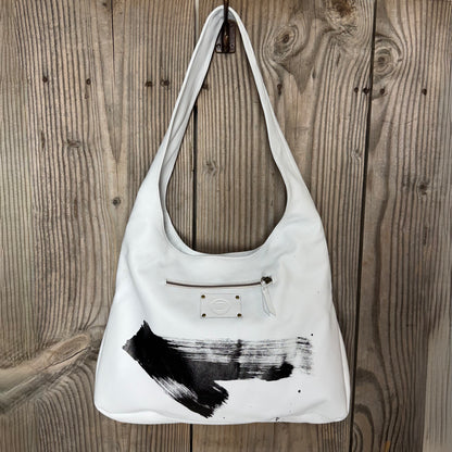 JP Hand-painted White Leather Slouch