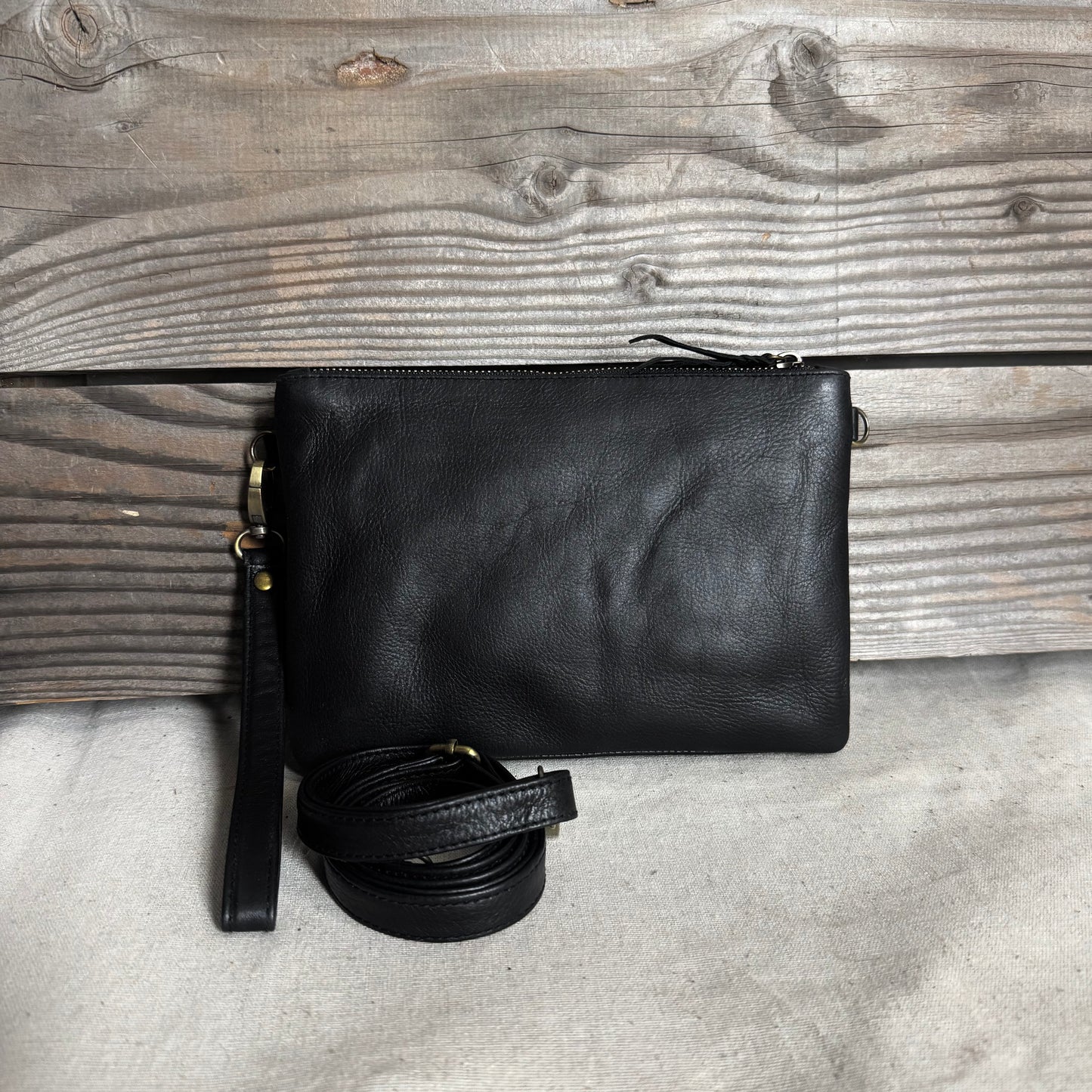 A Leather Double Compartment Clutch