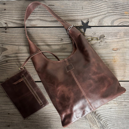 The Warm Vintage Brown Bling Slouch with Internal Detachable Clutch