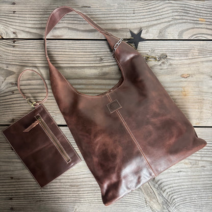 The Warm Vintage Brown Bling Slouch with Internal Detachable Clutch