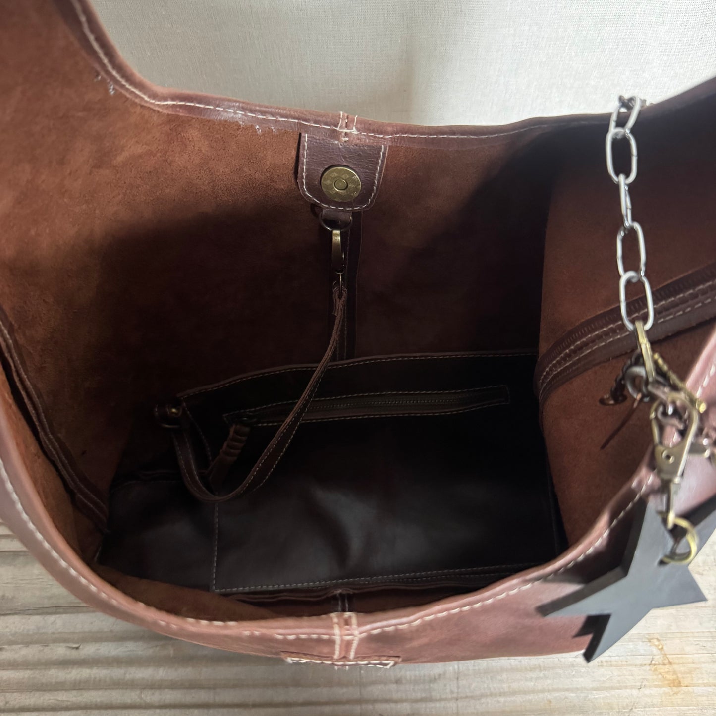 The Warm Vintage Brown Bling Slouch with Internal Detachable Clutch