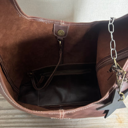 The Warm Vintage Brown Bling Slouch with Internal Detachable Clutch