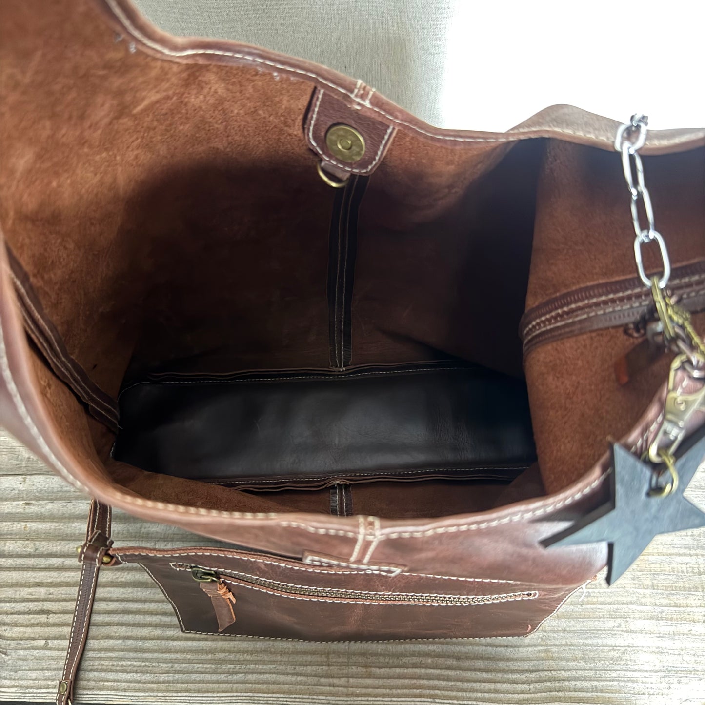 The Warm Vintage Brown Bling Slouch with Internal Detachable Clutch