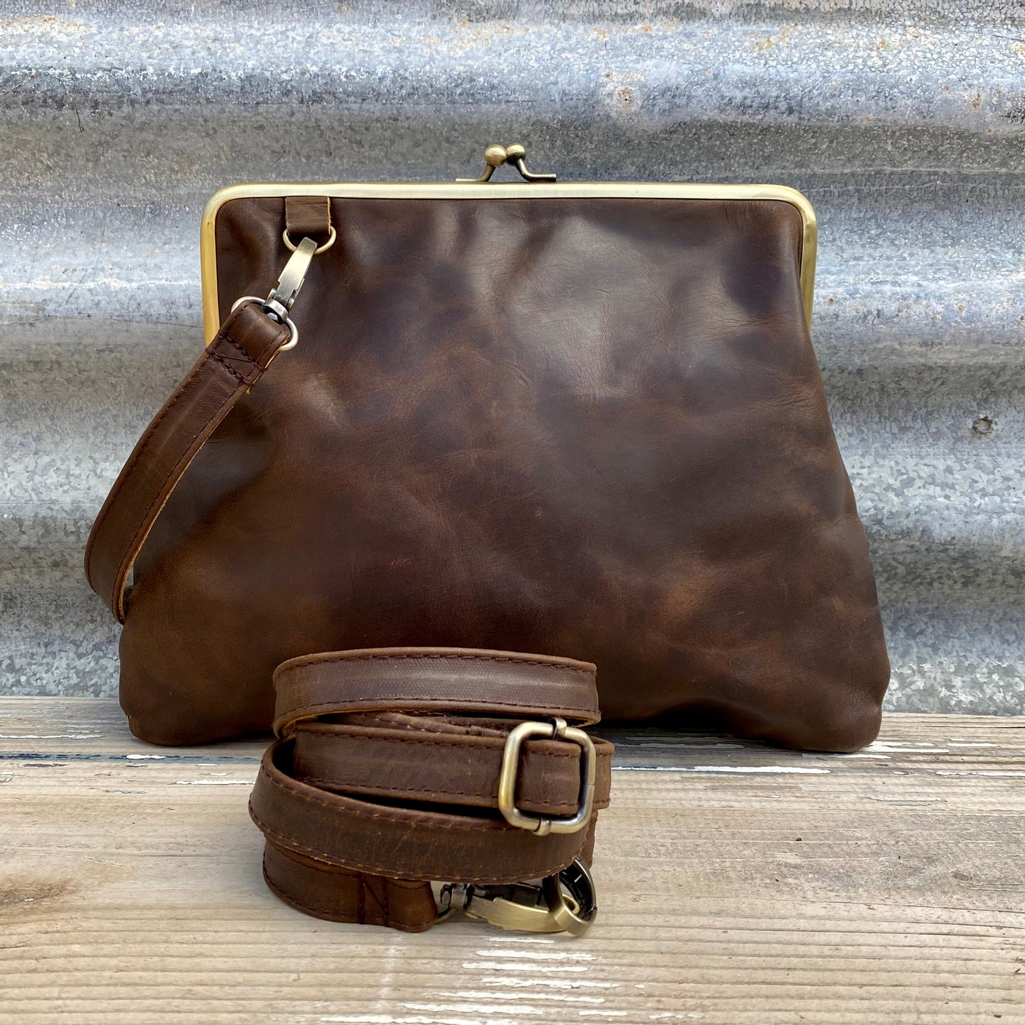 Leather Snap Clutch 2 Strap