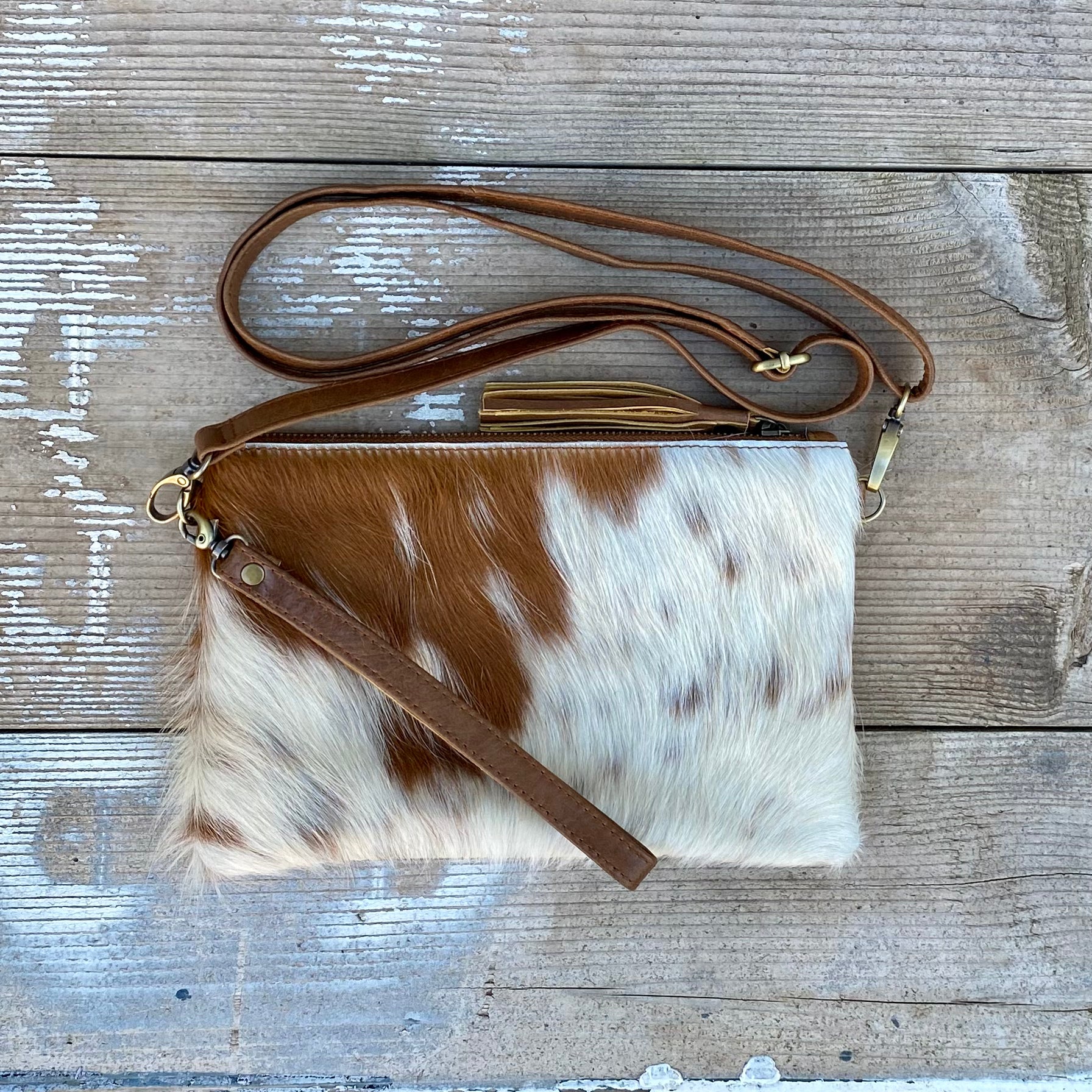 Cowhide Fur Leather Clutch