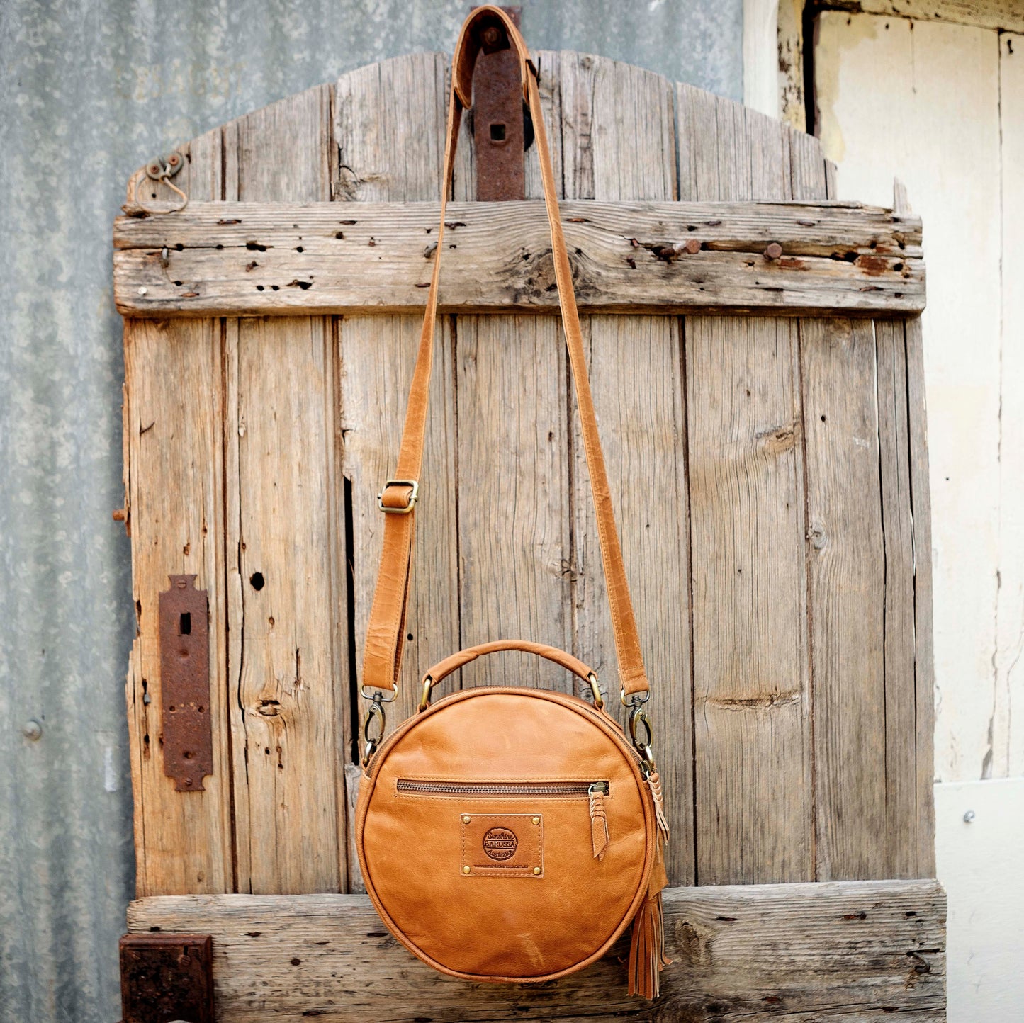 Carved Leather Round Bag