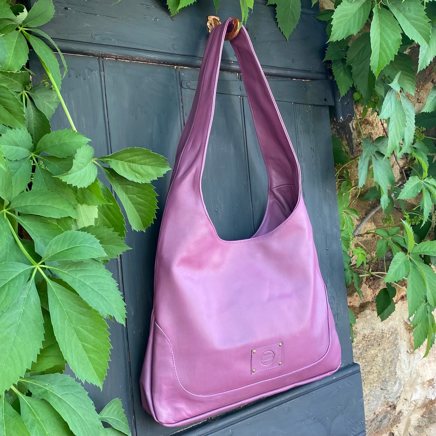 Coloured Leather Wide Strap Slouch Bag