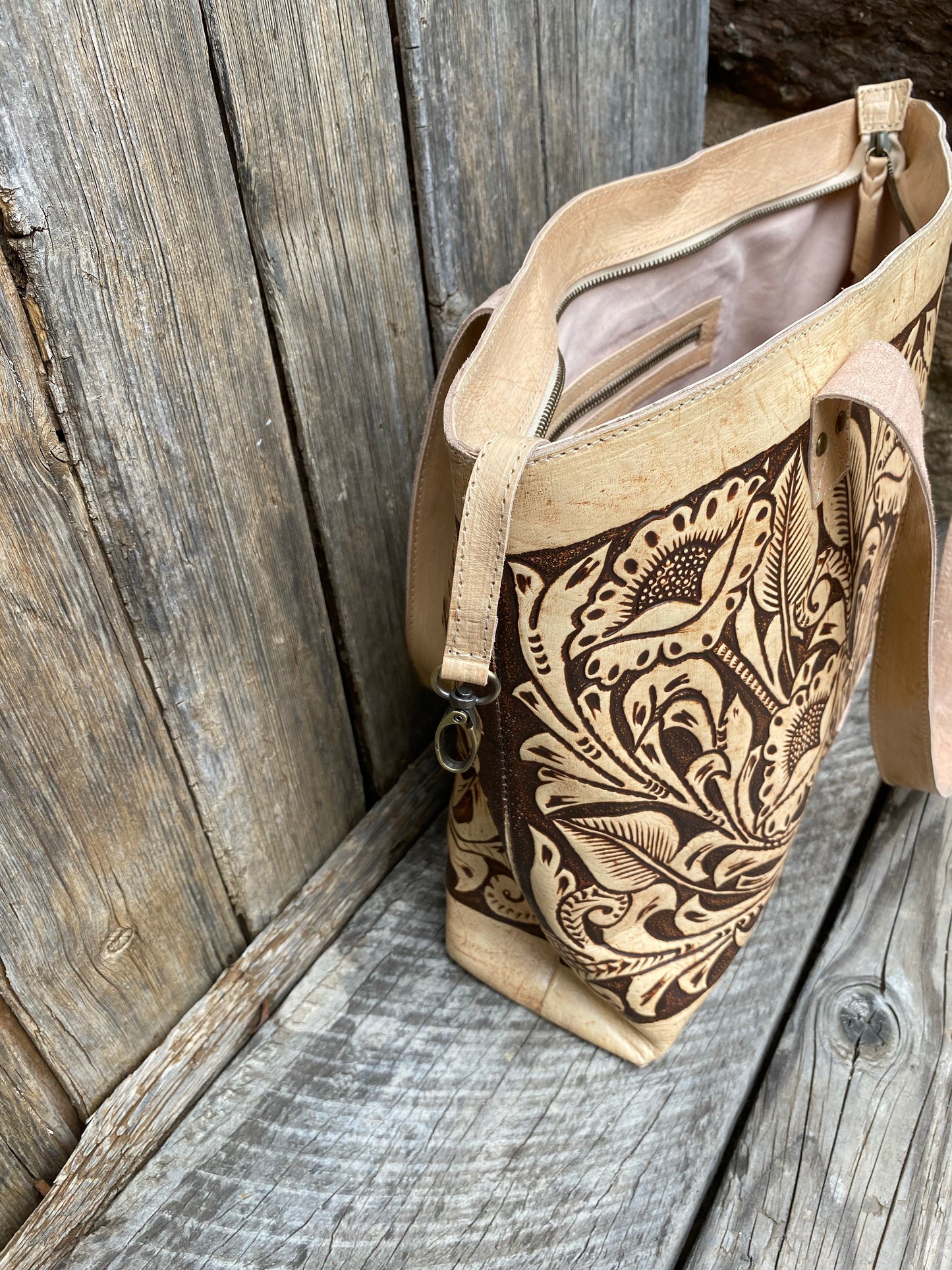 Large Carved Leather tote