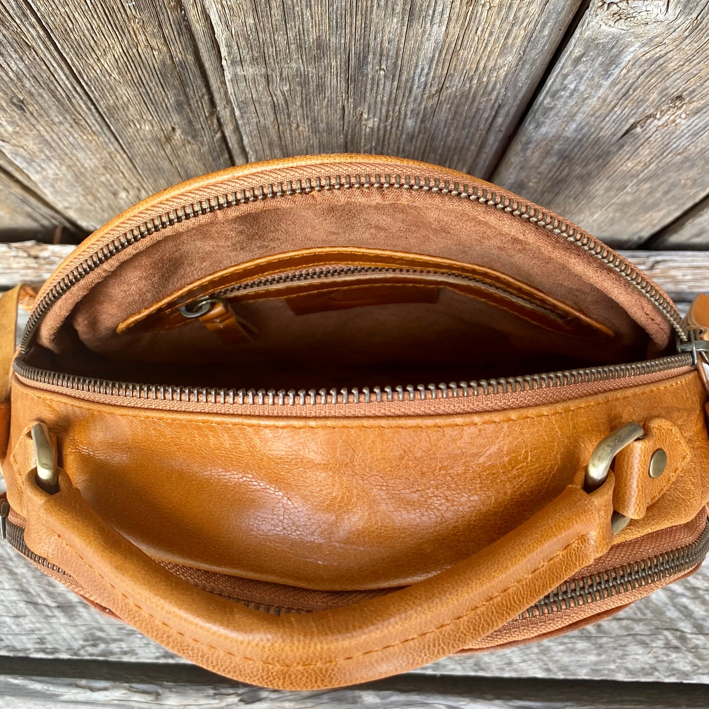 Carved Leather Round Bag