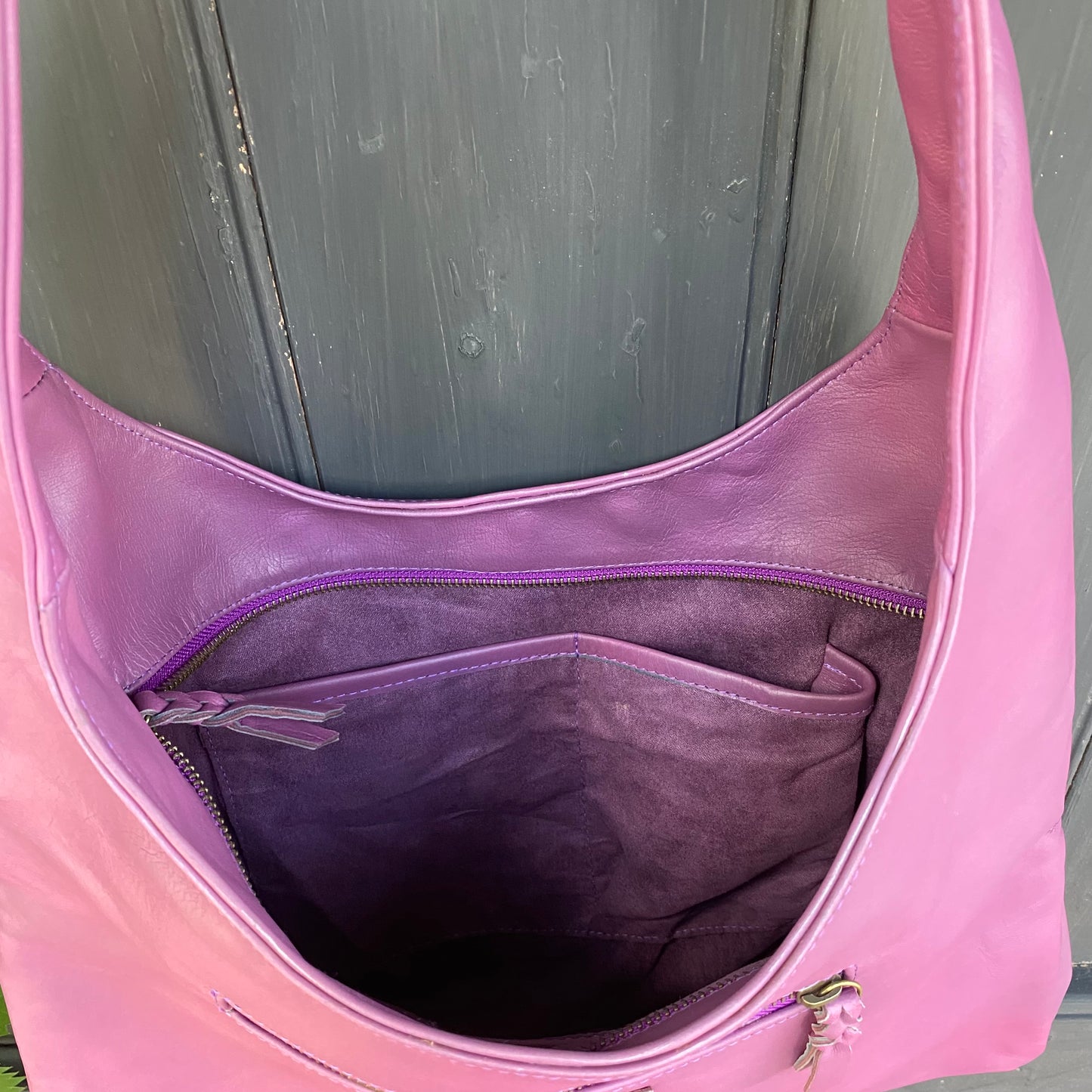 Coloured Leather Wide Strap Slouch Bag