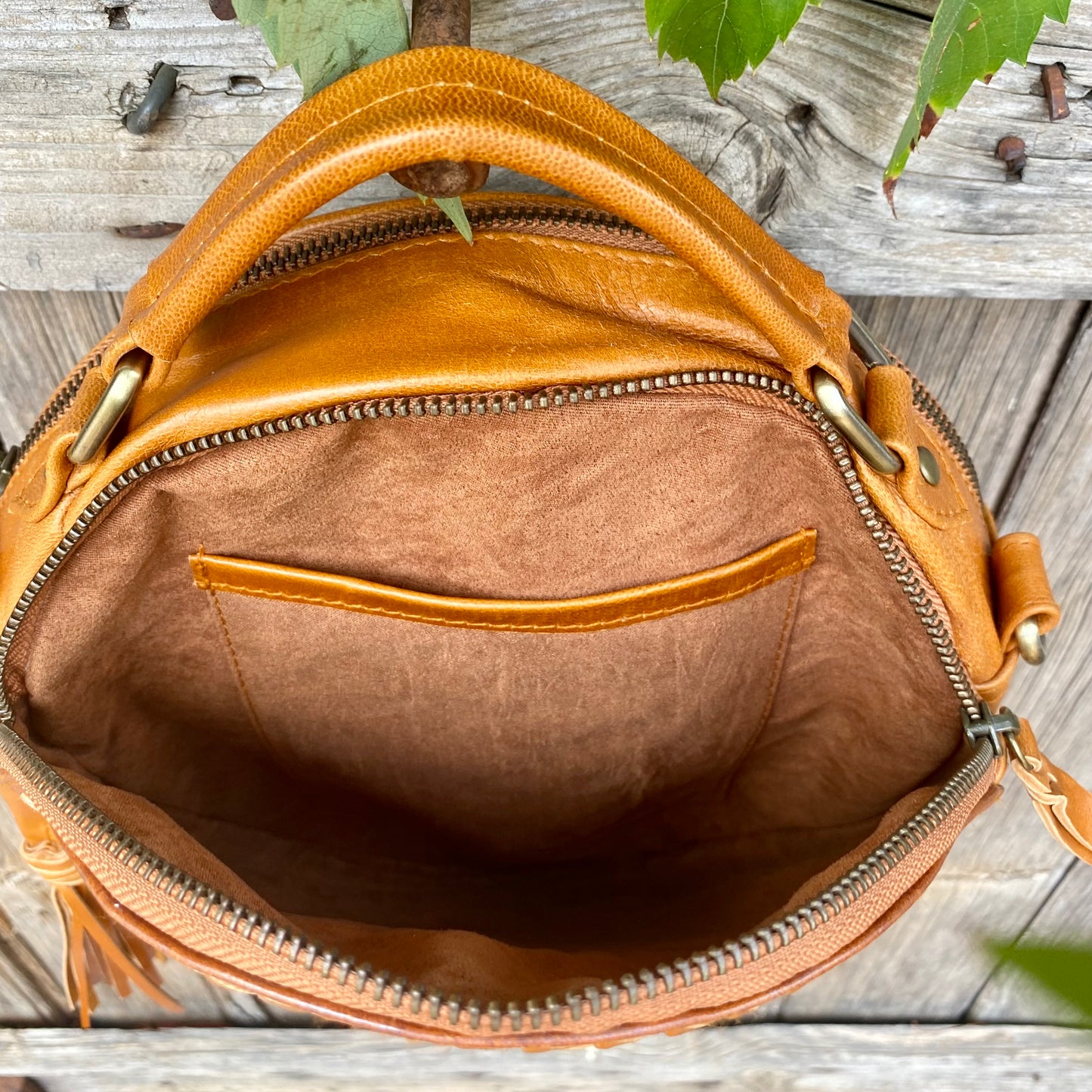 Carved Leather Round Bag