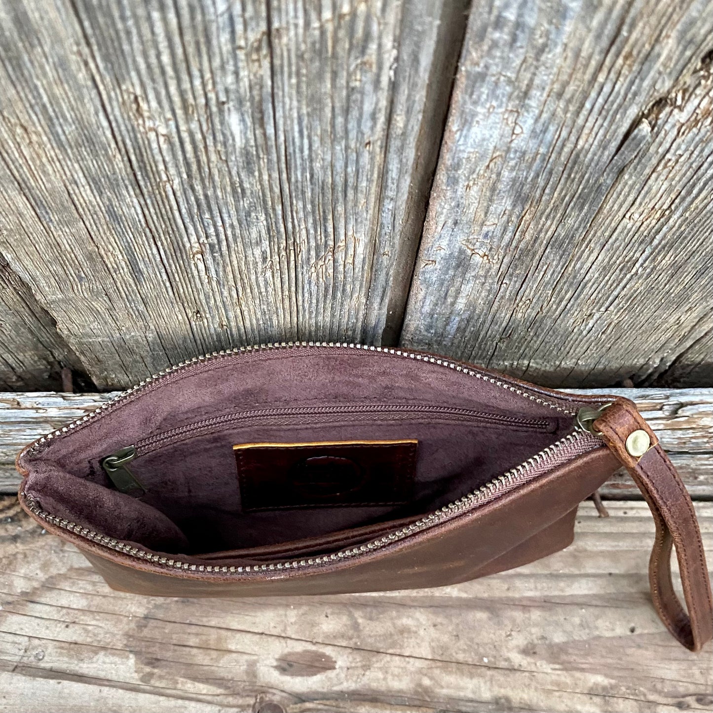 Leather Phone Clutch With Wrist Strap