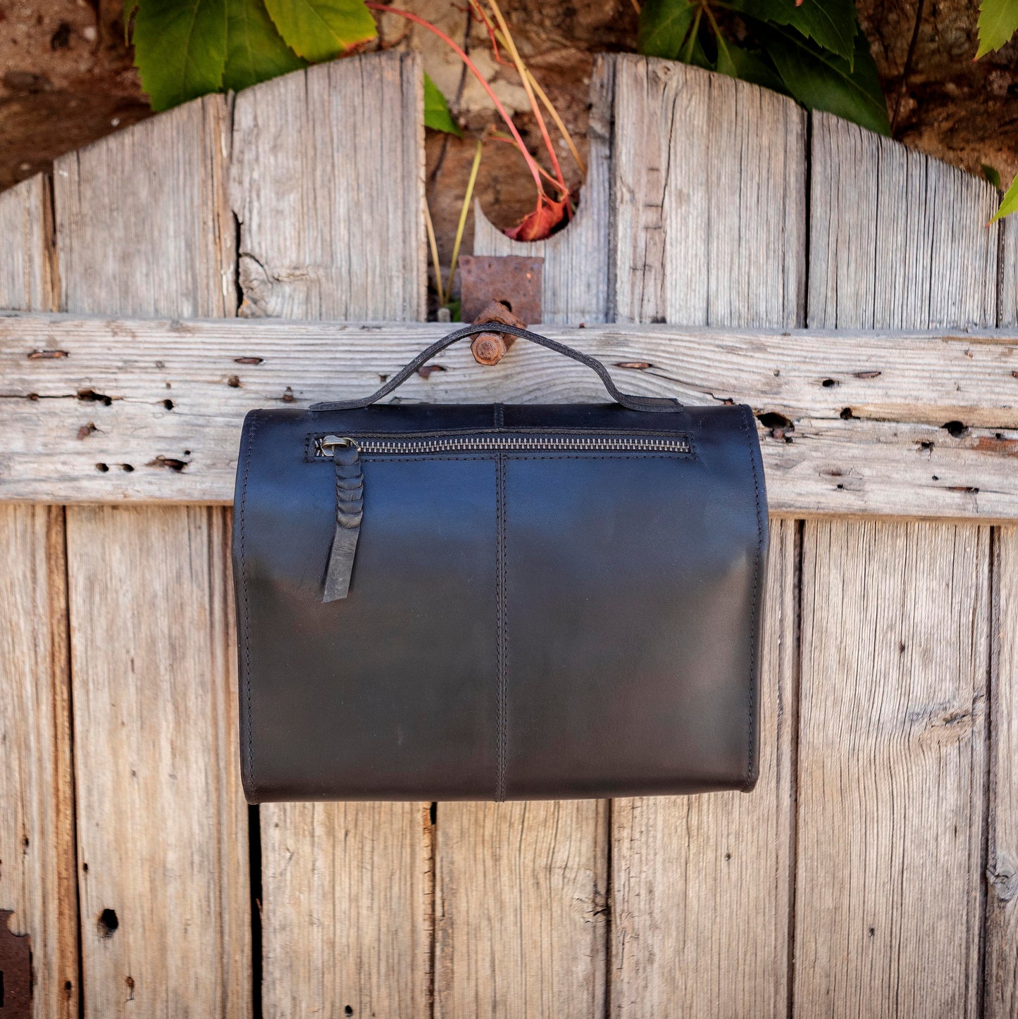 Buffalo Hide Leather Hanging Toiletry Roll