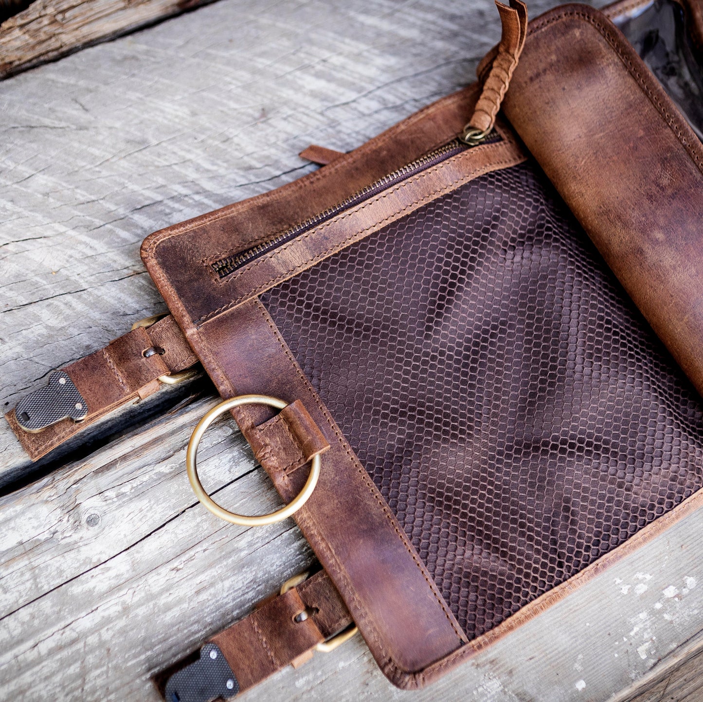 Buffalo Hide Leather Hanging Toiletry Roll