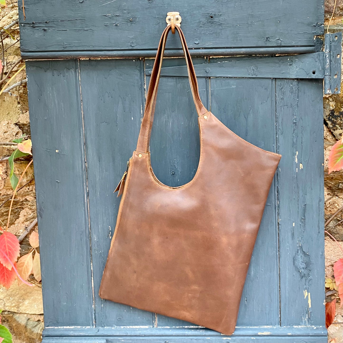 Slimline Weave Panel Leather Shoulder Bag