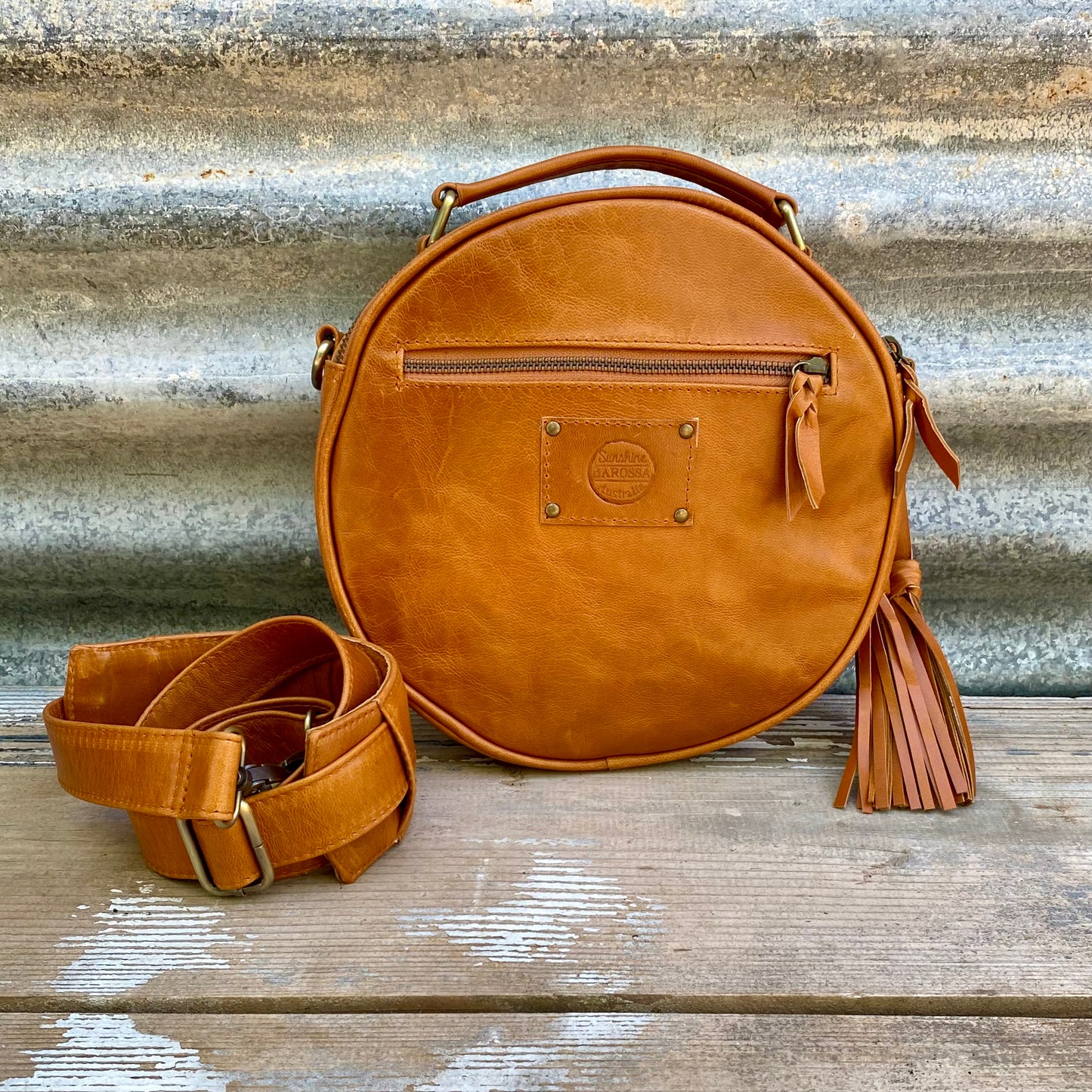 Carved Leather Round Bag