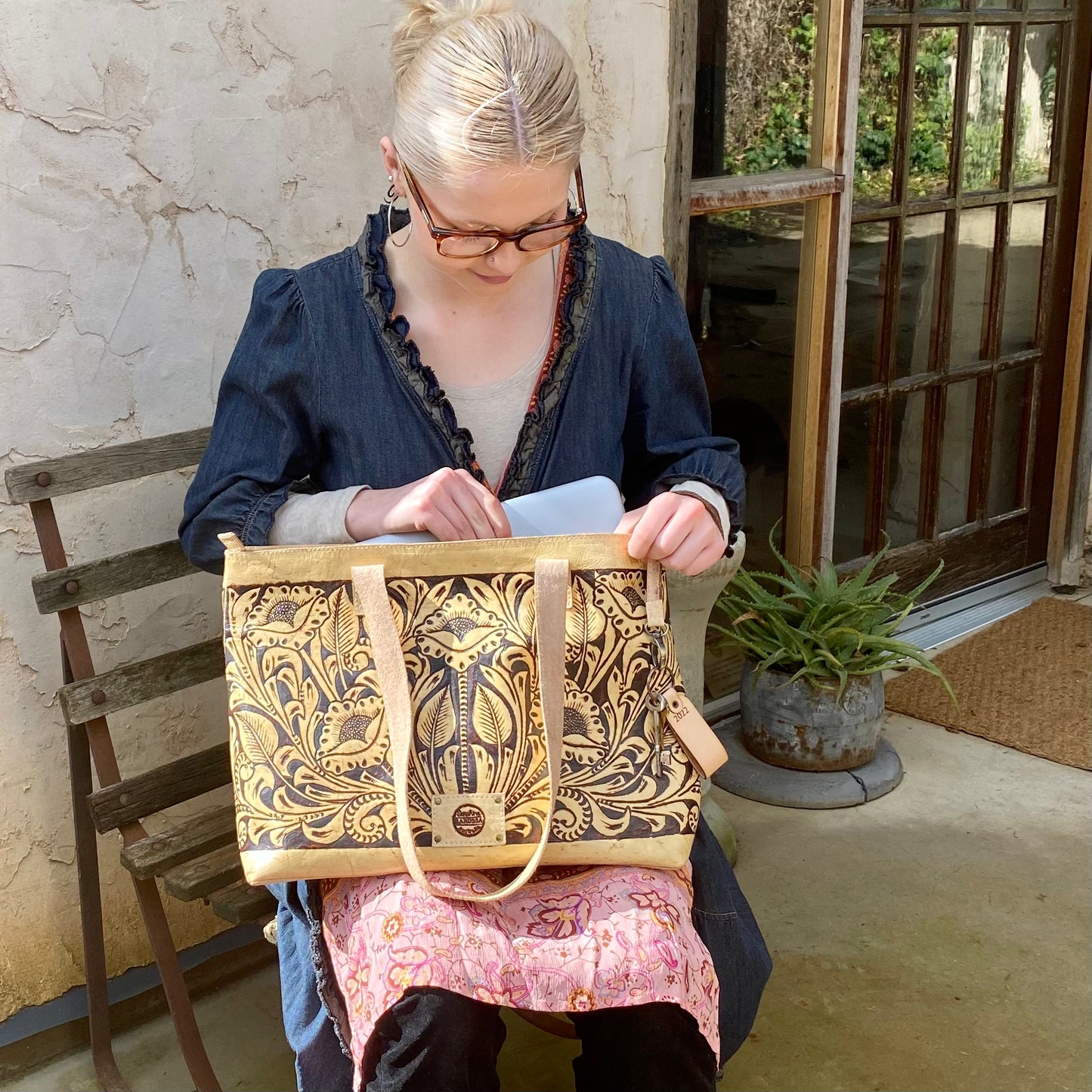 Large Carved Leather tote