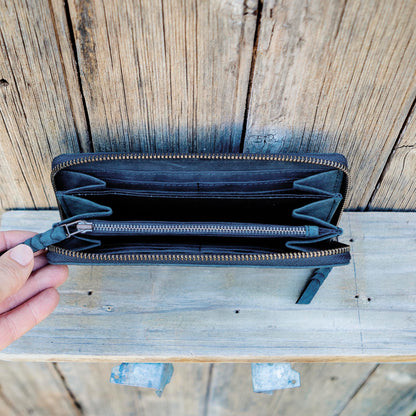 Slender Zippered Leather Purse / Wallet
