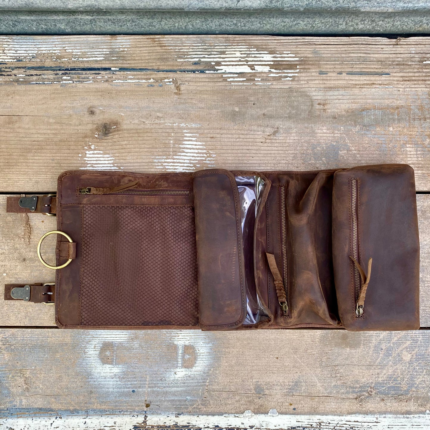 Buffalo Hide Leather Hanging Toiletry Roll