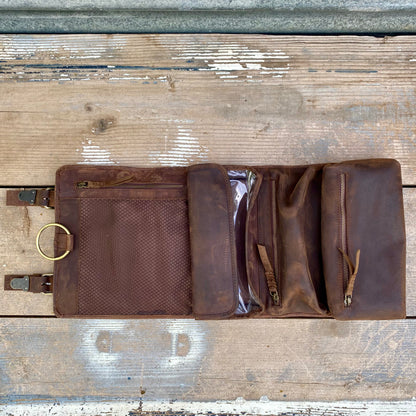 Buffalo Hide Leather Hanging Toiletry Roll