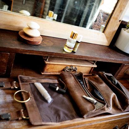 Buffalo Hide Leather Hanging Toiletry Roll