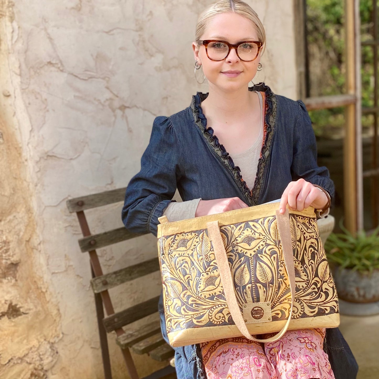 Large Carved Leather tote