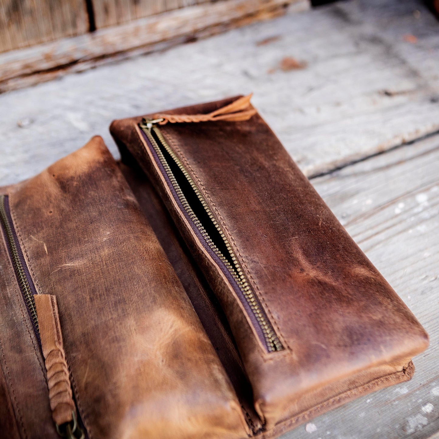 Buffalo Hide Leather Hanging Toiletry Roll