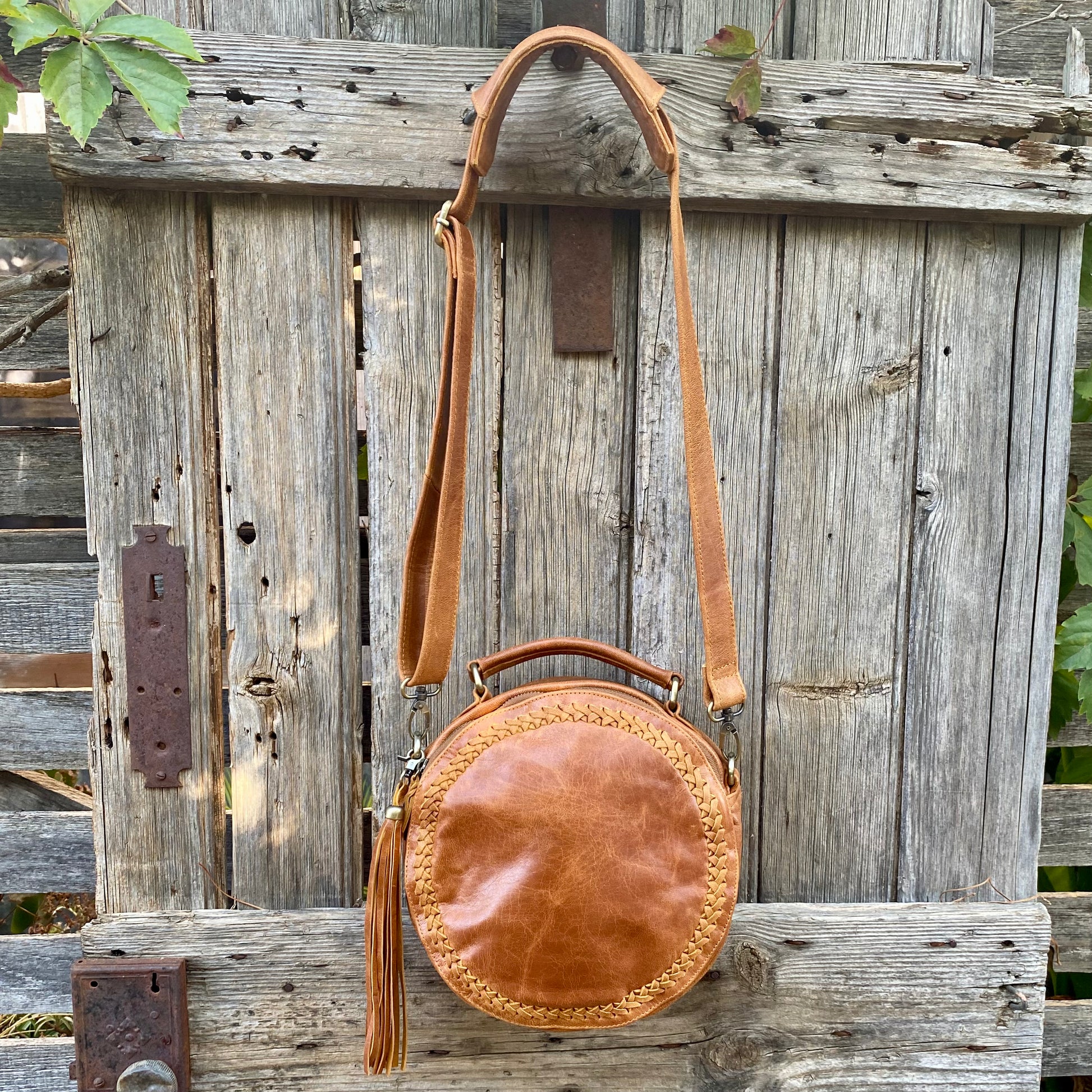 Tan round bag sales