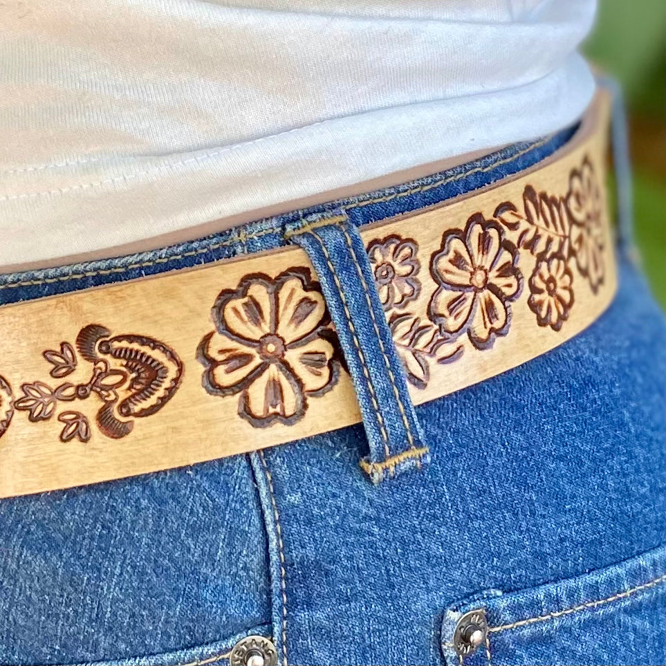 Natural Carved Leather Belt