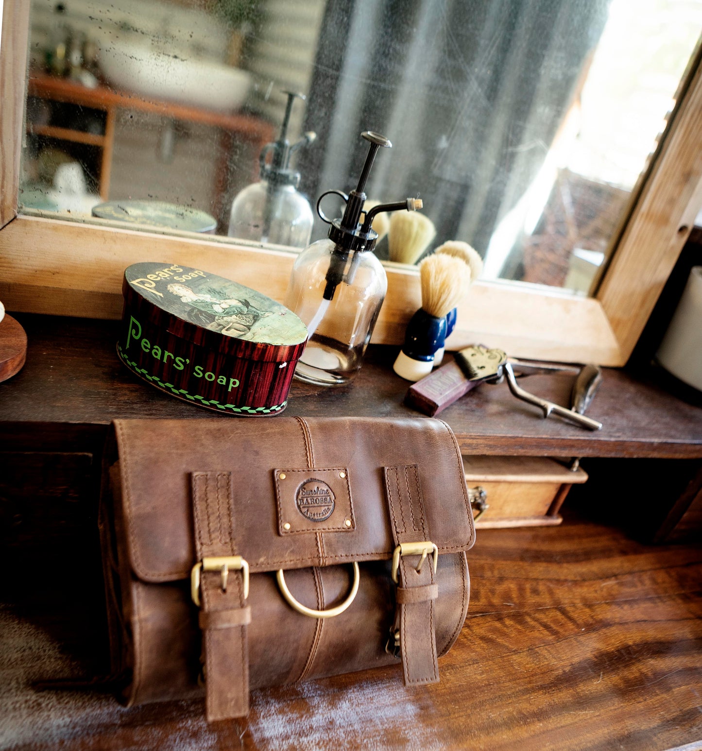 Buffalo Hide Leather Hanging Toiletry Roll