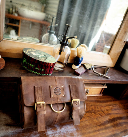 Buffalo Hide Leather Hanging Toiletry Roll