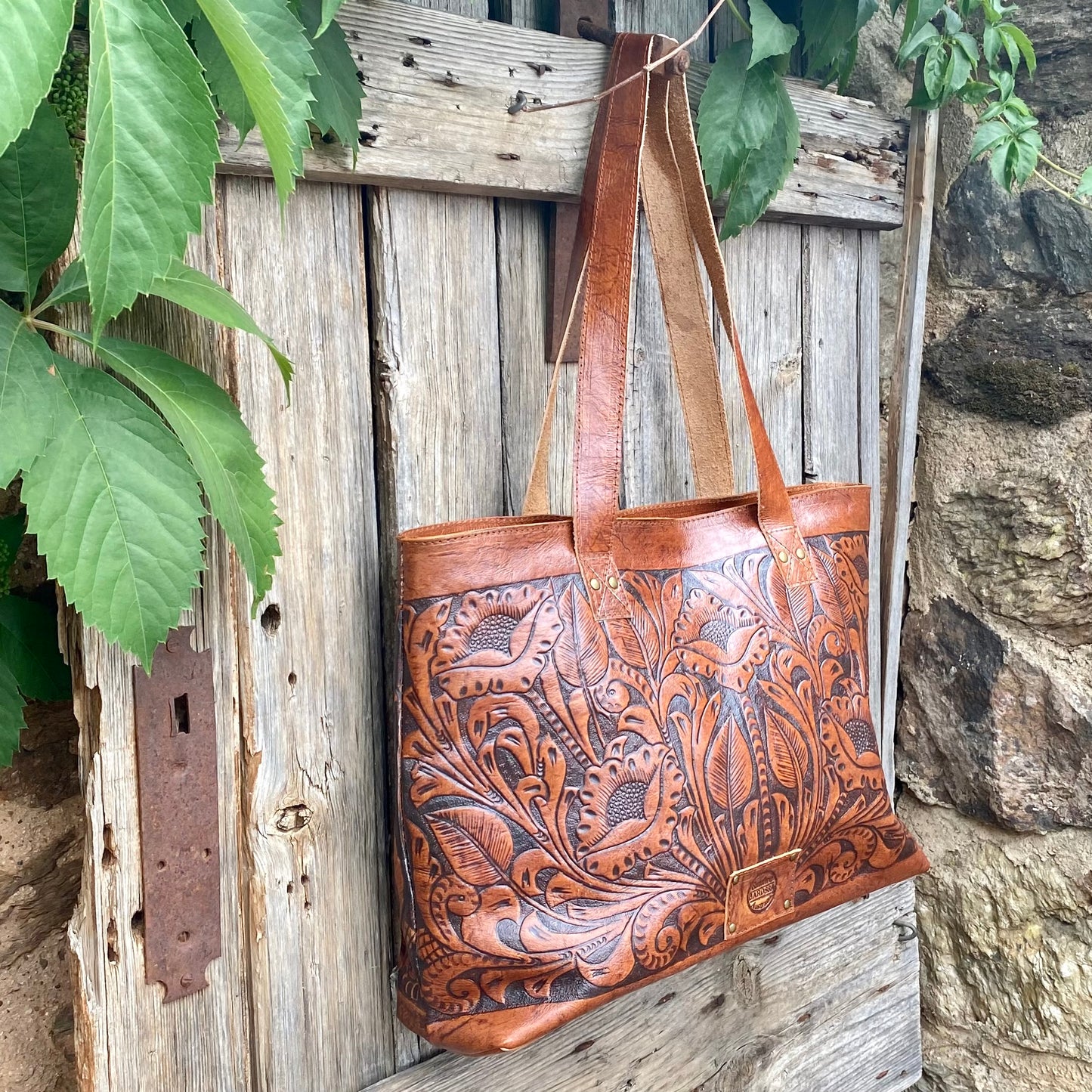 Large Carved Leather tote