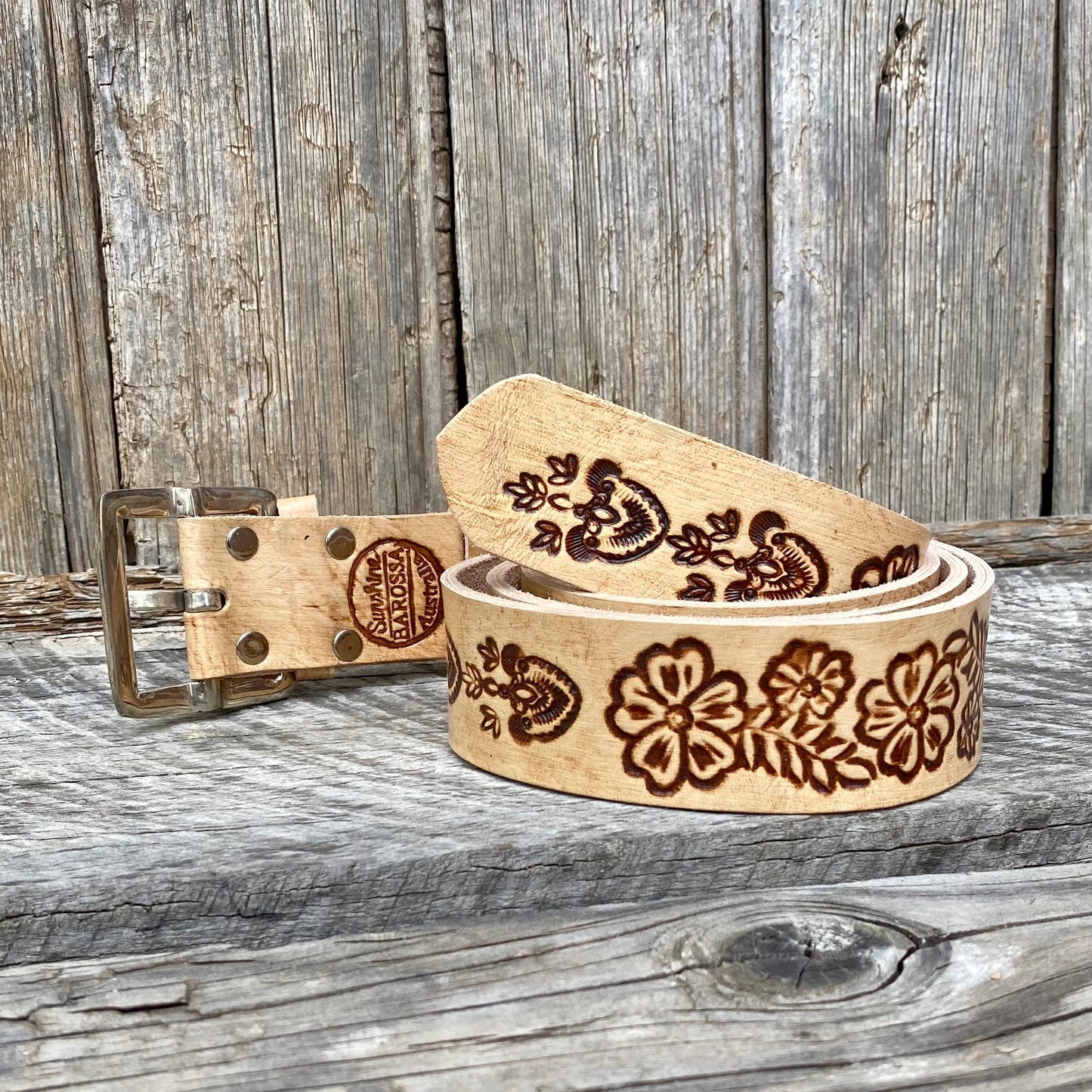 Natural Carved Leather Belt