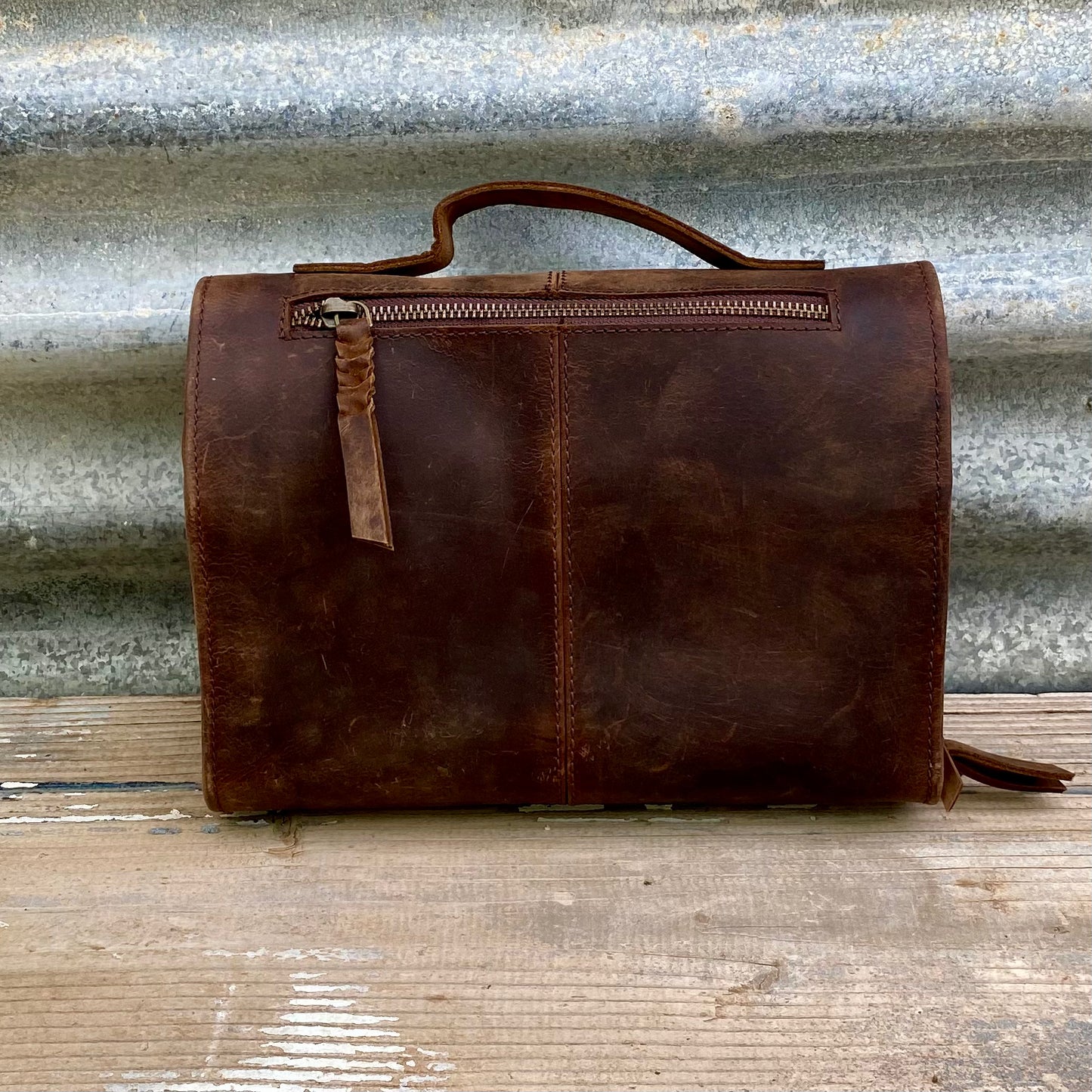 Buffalo Hide Leather Hanging Toiletry Roll