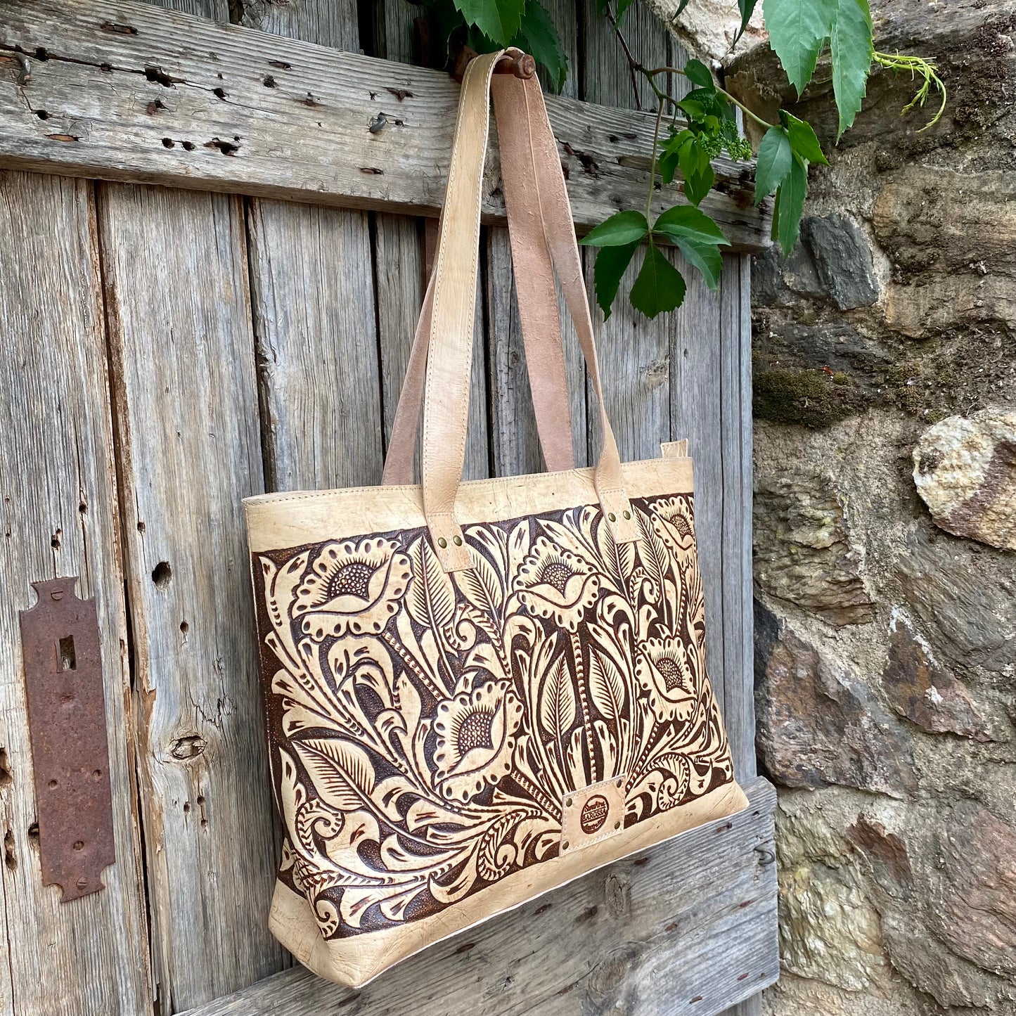 Large Carved Leather tote