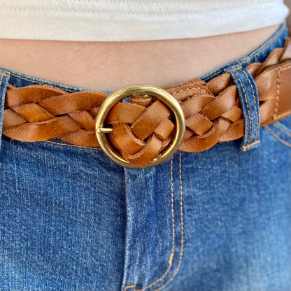 Tan Thick Plait Leather Belt