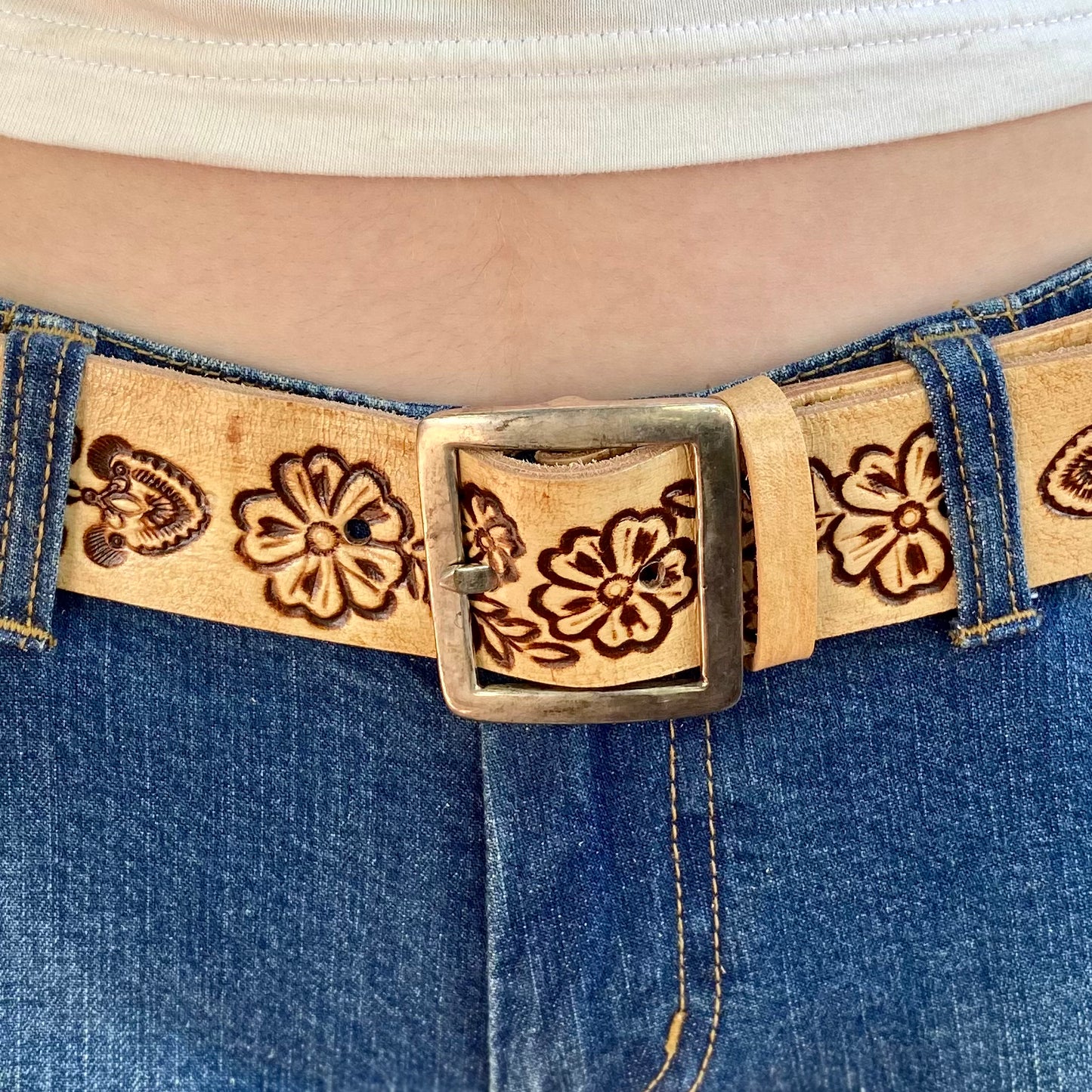 Natural Carved Leather Belt